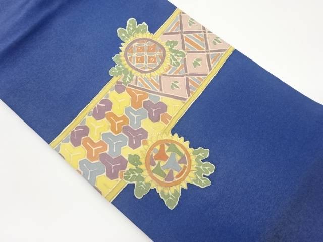 金彩変わりひまわりに古典柄模様名古屋帯【中古】【着】