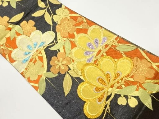 丸文に松・桜模様織出し袋帯【中古】【着】 丸文に松・桜模様織出し袋帯【中古】【着】