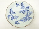 古伊万里 藍柿 花 六寸皿【中古】【道】