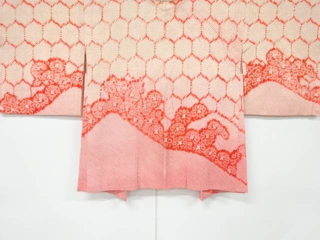 本総絞り 亀甲に花模様絵羽織【アンティーク】【中古】【着】
