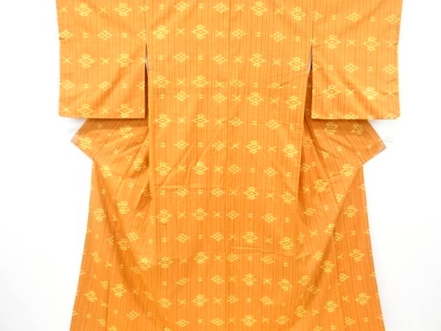 縞に絣柄織り出し手織り紬着物【アンティーク】【中古】【着】