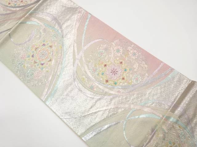 流水に華紋織り出し暈し袋帯(材料)【アンティーク】【中古】【着】【sp_off】