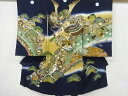 兜に軍配模様刺繍紋付男児着物(内袖・長襦袢付き)【中古】【着】