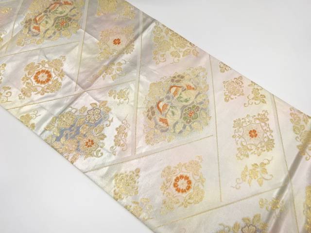鴛鴦に花更紗模様織り出し袋帯【中古】【着】