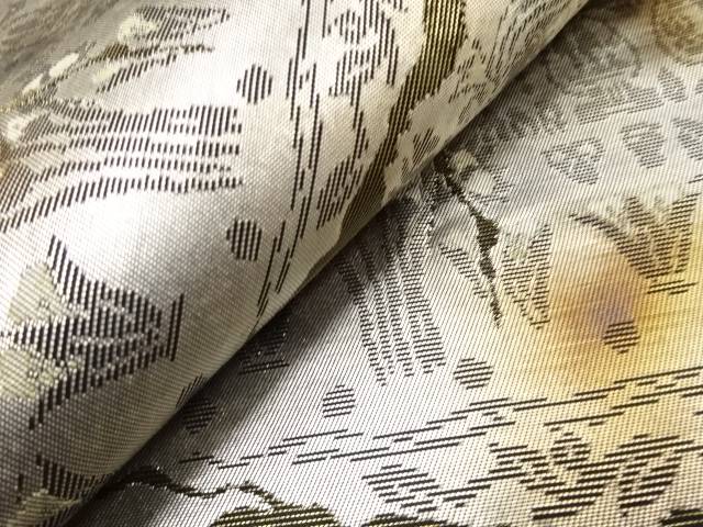 服部織物製　こはく錦　エジプト壁画模様織り出し袋帯（材料）【アンティーク】【中古】【着】