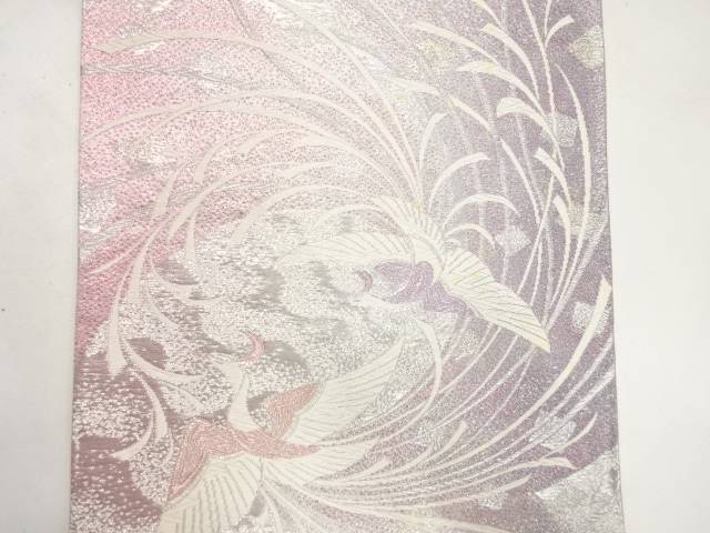 鳳凰に色紙散らし模様織り出し袋帯（材料）【アンティーク】【中古】【着】