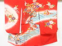 御所車に鴛鴦模様子供着物(内袖・長襦袢付き)【中古】【着】