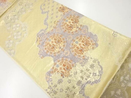 道長取りに向かい鳥模様織出し袋帯【中古】【着】 道長取りに向かい鳥模様織出し袋帯【中古】【着】
