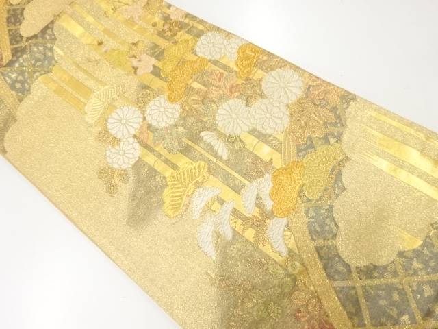 松竹梅に菊模様織出し袋帯【中古】【着】