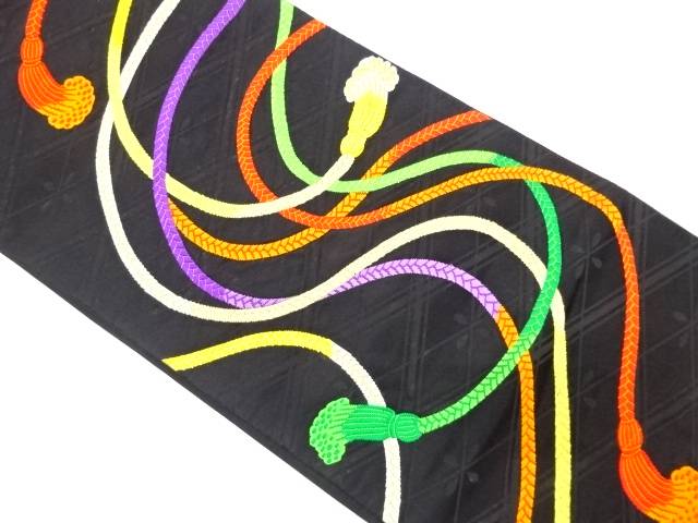 組紐模様織り出し袋帯（材料）【アンティーク】【中古】【着】