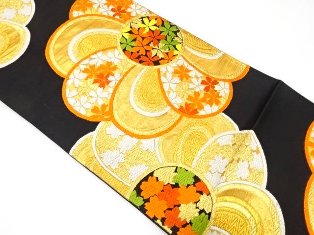 捻じり花に桜模様織り出し袋帯(着用可)【アンティーク】【中古】【着】