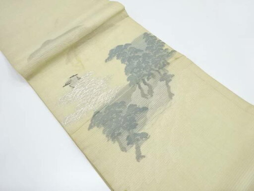 絽紗 松風景模様織り出し丸帯(材料)【アンティーク】【中古】【着】 絽紗 松風景模様織り出し丸帯(材料)【アンティーク】【中古】【着】