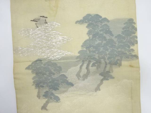 絽紗　松風景模様織り出し丸帯（材料）【アンティーク】【中古】【着】