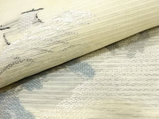 絽紗　松風景模様織り出し丸帯（材料）【アンティーク】【中古】【着】