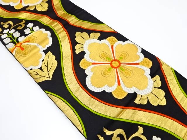 立涌に花模様織り出し袋帯(着用可)【アンティーク】【中古】【着】