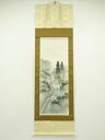 秀水筆 彩色春景図 肉筆絹本掛軸(共箱)【中古】【道】