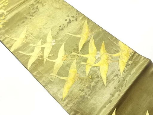じゅらく製 引箔群鶴に色紙散らし模様織出し袋帯【中古】【着】 じゅらく製 引箔群鶴に色紙散らし模様織出し袋帯【中古】【着】