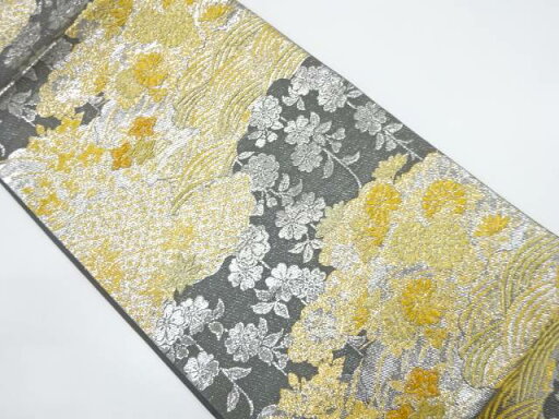 雲に流水・花模様織り出し袋帯【中古】【着】 雲に流水・花模様織り出し袋帯【中古】【着】