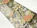 花々に波模様織出し袋帯【中古】【着】