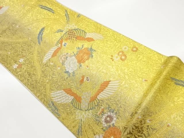 鳳凰に花々・唐草模様織り出し袋帯【中古】【着】
