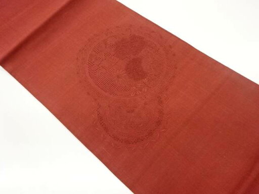手織り紬汕頭相良刺繍華文に花々模様袋帯【中古】【着】 手織り紬汕頭相良刺繍華文に花々模様袋帯【中古】【着】