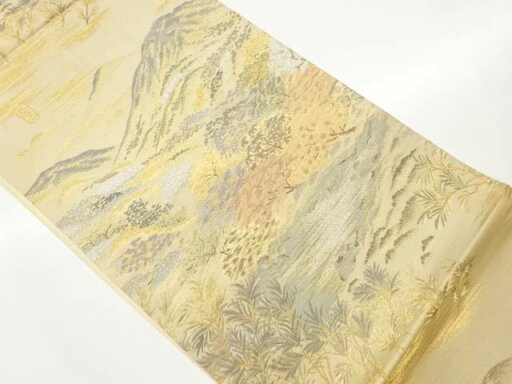 山並に木々・草花模様織出し袋帯【中古】【着】 山並に木々・草花模様織出し袋帯【中古】【着】