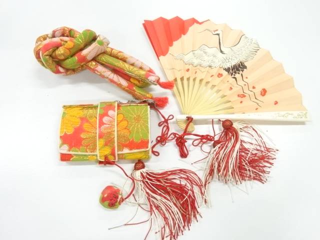 アンティーク　花模様織出し筥迫・丸くげセット【Pnt】