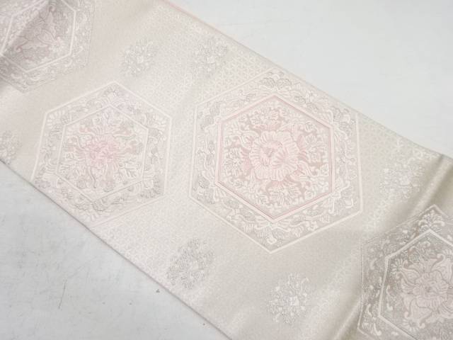 亀甲に華紋模様織り出し袋帯(材料)【アンティーク】【中古】【着】【sp_off】