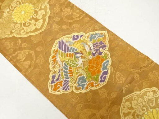 華紋に鳳凰模様織り出し袋帯【中古】【着】 華紋に鳳凰模様織り出し袋帯【中古】【着】