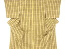 格子模様織出し手織り紬着物【中古】【着】