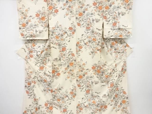 菊に撫子・草花模様小紋着物【中古】【着】