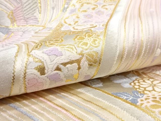 孔雀に草花模様織り出し袋帯【中古】【着】