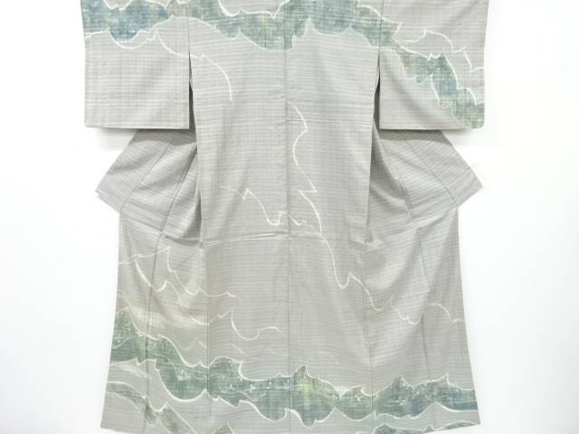 抽象波模様手織り節紬訪問着【中古】【着】
