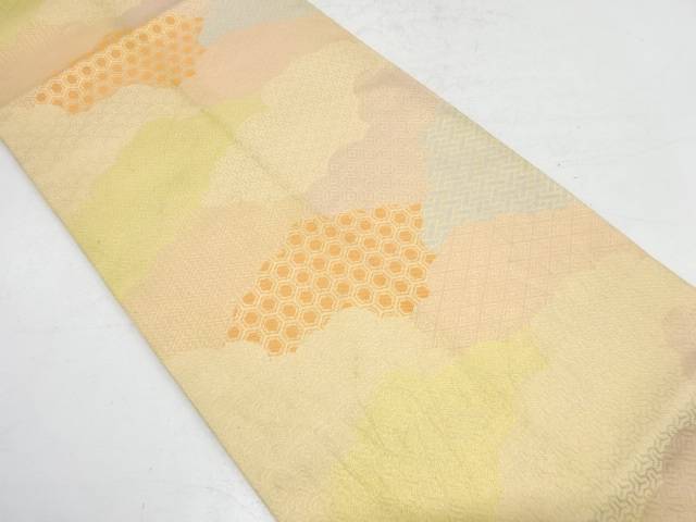 雲取りに古典柄模様織り出し全通袋帯(材料)【アンティーク】【中古】【着】(4)