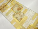 花々に色紙・ヱ霞模様織出し袋帯【中古】【着】