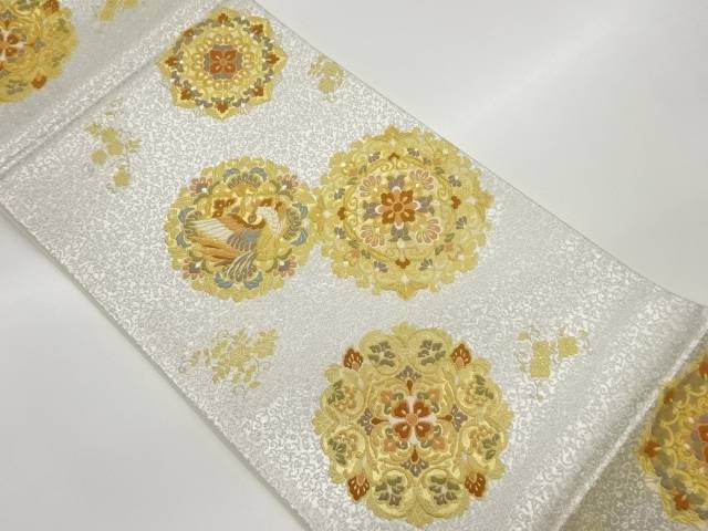 華文に鳳凰・花唐草模様織出し袋帯【中古】【着】