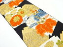 破れ色紙に菊・桐模様織り出し袋帯(材料)【アンティーク】【中古】【着】