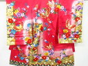 金彩蝶に花更紗模様子供着物【中古】【着】