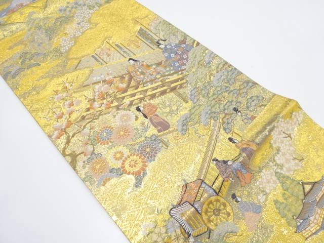 平安人物風景模様織り出し 袋帯【中古】【着】