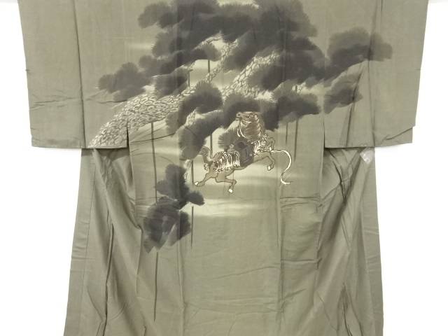 馬に松模様男物長襦袢【アンティーク】【中古】【着】