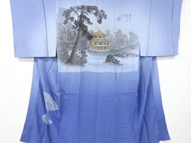 金閣寺模様男物長襦袢【アンティーク】【中古】【着】