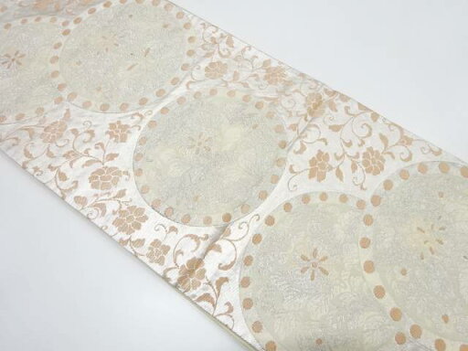 花丸紋に花唐草模様織り出し袋帯(材料)【アンティーク】【中古】【着】 花丸紋に花唐草模様織り出し袋帯(材料)【アンティーク】【中古】【着】