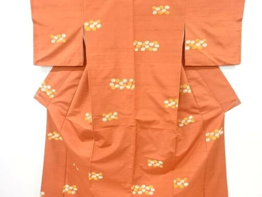万寿菊模様織り出し手織り紬着物【アンティーク】【中古】【着】 万寿菊模様織り出し手織り紬着物【アンティーク】【中古】【着】