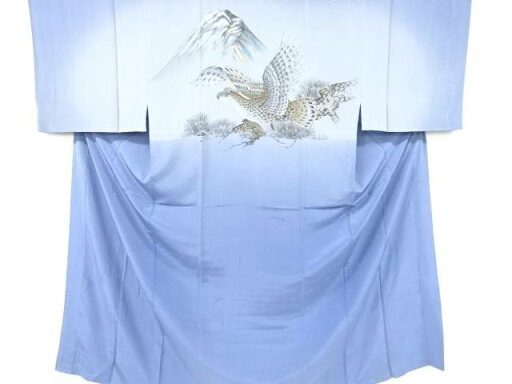 富士に鷹模様単衣男物長襦袢【アンティーク】【中古】【着】 富士に鷹模様単衣男物長襦袢【アンティーク】【中古】【着】