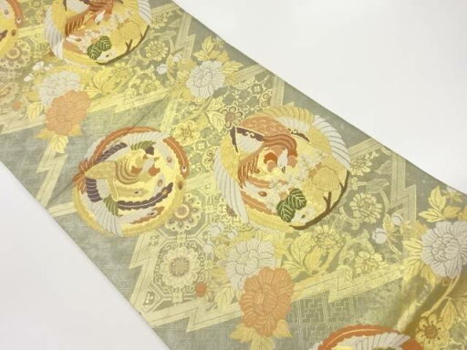 松皮菱に鳳凰・花々・蜀江華文模様織出し袋帯【中古】【着】 松皮菱に鳳凰・花々・蜀江華文模様織出し袋帯【中古】【着】