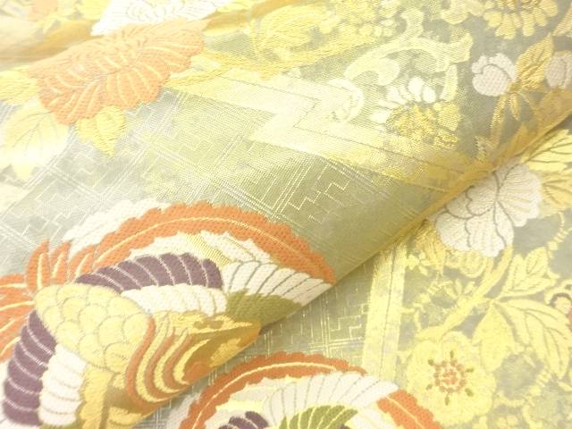 松皮菱に鳳凰・花々・蜀江華文模様織出し袋帯【中古】【着】