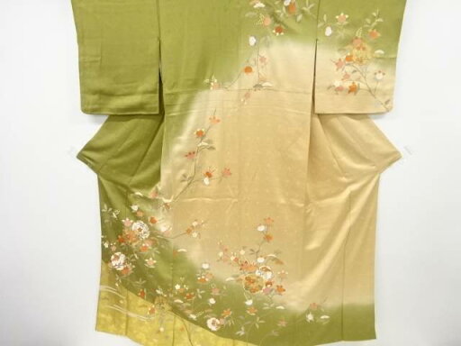 金彩雪輪に草花模様刺繍一つ紋訪問着【中古】【着】 金彩雪輪に草花模様刺繍一つ紋訪問着【中古】【着】