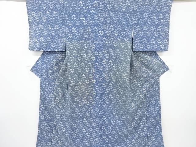 花唐草模様手織り紬着物【アンティーク】【中古】【着】