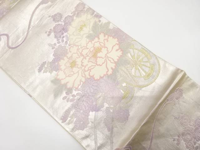 花車模様織り出し袋帯(材料)【アンティーク】【中古】【着】