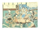 江戸期 三代歌川豊国 平清盛と祇王祇女の図 3枚続の中・右 手摺木版画【中古】【道】